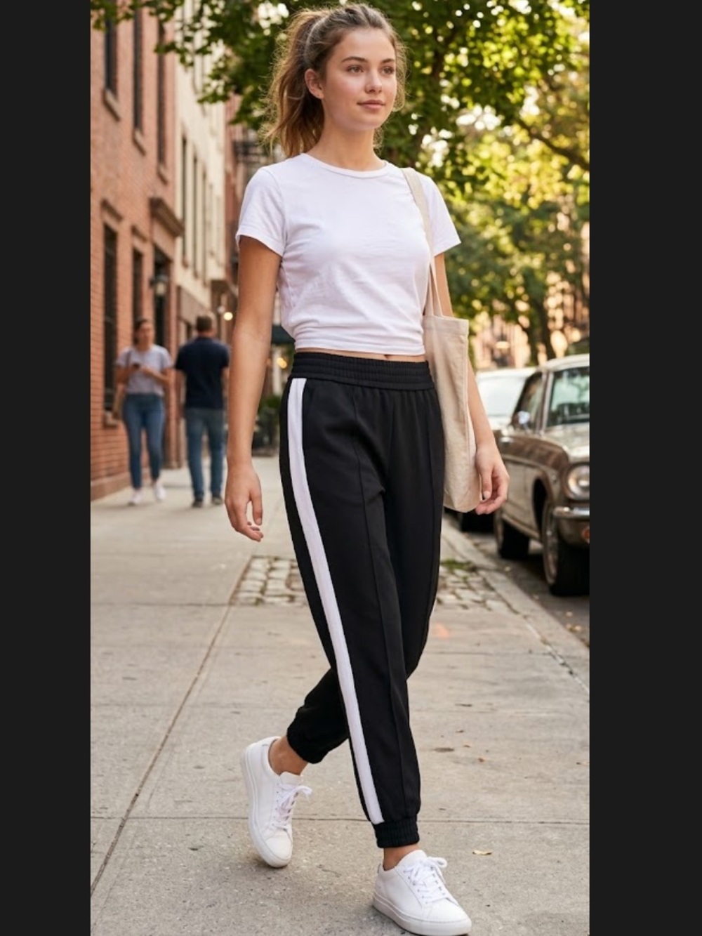 Alice + Olivia Black Jogger Track Pants with White Side Stripes